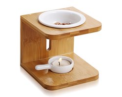 Geurlamp voor etherische oliën en geurwas: keramisch ​ ​ ​ Bamboe​ geurbrander, geurolie lamp diffuser, aromalamp voor aromatherapie​ voor ontspanning thuis, op kantoor, spa (12 x 12 x 11,5 cm) — cadeau in Cadeau-ideeën
