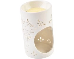 Keramische Oliebrander - Geurbrander Waxinelicht - Geur Verspreiden - Libelle Uitsnijding - 72 x 72 x 12 cm - Wit — cadeau in Wonen & Interieur
