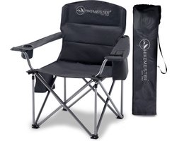 Hikemeister ® XXL Campingstoel, opvouwbare klapstoel tot 158 kg, Kampeerstoel gevoerd met geisoleerde bekerhouders, vis stoel met armleuningen, buitenstoel, Grijs , vouwstoel met draagtas — cadeau in Sport & Outdoor