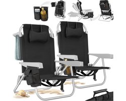 tectake® Strandstoelen Coral - Set van 2 Opvouwbare Campingstoelen met Koeltas en Opbergtas - 5-voudig Verstelbare Rugleuning met Hoofdkussen - Brede Armleuningen met Bekerhouder / Telefoonhouder - Inklapbare Kampeerstoel - Zwart — cadeau in Sport & Outdoor