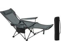 Ligstoel - Ligbed - Camping Stoel - Luxe Ligstoel - Loungestoel - Stoel voor Buiten - Klapstoel Camping - Opvouwbaar - Met Afneembare Voetsteun - Incl Bekerhouder - Incl Draagtas - Verstelbare Rugleuning - Grijs — cadeau in Sport & Outdoor