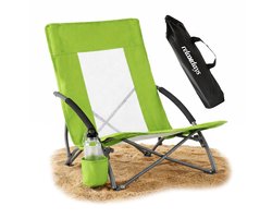 Strandstoel - opvouwbaar - met bekerhouder - groen — cadeau in Sport & Outdoor