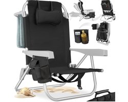 tectake® Strandstoel Coral - Opvouwbare Campingstoel met Koeltas en Opbergtas - 5-voudig Verstelbare Rugleuning met Hoofdkussen - Brede Armleuningen met Bekerhouder / Telefoonhouder - Inklapbare Kampeerstoel - Zwart — cadeau in Sport & Outdoor