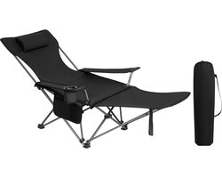 Campingstoelen - Vouwstoel - Campingstoel opvouwbaar - Strandstoel inklapbaar - Loungestoel buiten - Lichtgewicht Visstoel met Hoofdsteun & Bekerhouder – Inclusief Draagtas – Zwart — cadeau in Sport & Outdoor