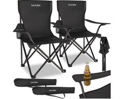 tectake® Set van 2 Campingstoelen - Klapstoel - Opvouwbare Visstoel met Armleuning en Bekerhouder - Inclusief Draagtas - Comfortabele Stoel voor Balkon, Tuin, Festival, Camping - Maximale belasting 100 kg - Afmeting (BxDxH) 80 x 48 x 84,5 cm - Zwart — cadeau in Sport & Outdoor