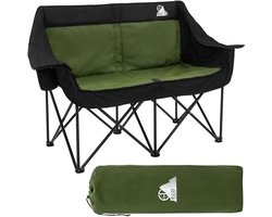 ECD Germany Campingstoel 2 personen opvouwbaar, dubbele klapstoel serie, khaki outdoor bank met stalen frame en bekerhouders, inclusief handige draagtas, gevoerd campingsofa voor camping vissen strand en tuingebruik — cadeau in Sport & Outdoor