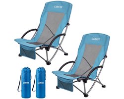 Hutjemutje - opvouwbare strandstoel - set van 2 - lichtgewicht campingstoel - met bekerhouder - tot 150 kg - inclusief draagtas - blauw — cadeau in Sport & Outdoor