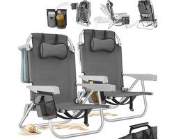 tectake® Strandstoelen Coral - Set van 2 Opvouwbare Campingstoelen met Koeltas en Opbergtas - 5-voudig Verstelbare Rugleuning met Hoofdkussen - Brede Armleuningen met Bekerhouder / Telefoonhouder - Inklapbare Kampeerstoel - Grijs — cadeau in Sport & Outdoor