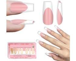 NOVO OVO White French Tip Coffin Nail Tips, Press-on Baby Pink, Extra Thick Medium Soft Acrylic Gel Nails Surface - ShopVlot — cadeau in Cadeau-ideeën