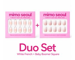 Mimo Seoul Soft Gel Press On Nails Extra Kort - Daily Set 2-in-1 (60 Stuks) - White French & Baby Boomer Square - Plaknagels Met Lijm & Plakstickers - Nepnagels Valse Nagels - Herbruikbare Gelnagels met Compleet Prep Kit — cadeau in Mode & Accessoires