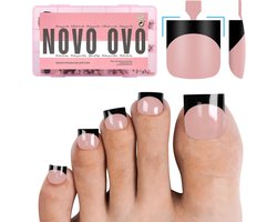 NOVO OVO Halloween Black French Tip Toe Nail Tips Press,BABY PINK Sharp Square Pre-designed Soft Gel False Toenail - ShopVlot — cadeau in Cadeau-ideeën