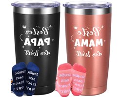 Thermobeker Set - Wijnbeker Mok - Dranken Meenemen - Beste ter wereld - 600 ml - Wit — cadeau in Koken & Dineren