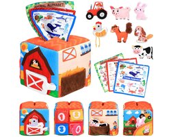 Montessori ontwikkelingsdoos voor baby's van 1 jaar, complete set met rammelaar, boerderijdieren en speeldoek, boerderijthema speelgoed ter bevordering van de motorische vaardigheden bij jongens en meisjes — cadeau in Spellen & Speelgoed