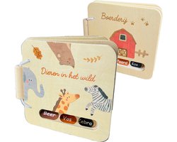 Splendid Uitgeverij® - 2 Houten boekjes - Dieren in het wild & Boerderij - Buggyboekje voor de kleine handjes - 10cm x 10cm - Eerste jaar baby speelgoed - Jongen / Meisje - 0 jaar / 6 maanden / 1 jaar - Kleine cadeautjes - Eerste woordjes — cadeau in Spellen & Speelgoed