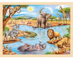 GOKI Puzzel - Afrikaanse Savanne - 96 Stukjes - 40X30X0,8Cm - Hout - 3 Jaar — cadeau in Spellen & Speelgoed