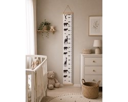 Groeimeter Kinderkamer Savanne – Canvas Meetlat Jungle Dieren – Lengtemeter Baby & Kind – Wanddecoratie 200x20 cm — cadeau in Wonen & Interieur