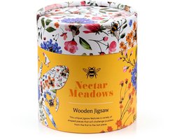 Nectar Meadows Bij – Houten Legpuzzel 130 Stukjes – Puzzel in Bij-Vorm – 31 x 41 cm – Natuur en Bloemen – Cadeau — cadeau in Spellen & Speelgoed
