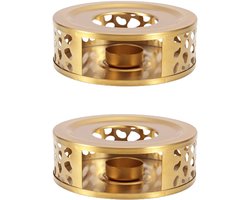 2 stuks theepot warmer - kandelaar - RVS - 15*15*5cm - met theelichthouder - Goud - kaarsenhouder - Koffie- en theewarmer - geschikt voor glazen, stalen en keramische theepotten en andere hittebestendige schalen — cadeau in Koken & Dineren