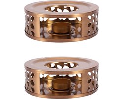 2 stuks theepot warmer - kandelaar - RVS - 15*15*5cm - met theelichthouder - Roségoud - kaarsenhouder - Koffie- en theewarmer - geschikt voor glazen, stalen en keramische theepotten en andere hittebestendige schalen — cadeau in Koken & Dineren