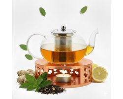 Vaja Glazen Theepot Vera 1.0 Liter met Filter en Warmhouder - Theepot Glas voor Losse Thee en Theebloemen - Tea Maker - Theelicht houder voor Theekan met Zeef - Infuser - Warmer - Rose — cadeau in Koken & Dineren