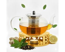 Vaja Glazen Theepot Vera 1 .4 Liter met Filter en Warmhouder - Theepot Glas voor Losse Thee en Theebloemen - Tea Maker - Theelicht houder voor Theekan met Zeef - Infuser - Warmer - Goud — cadeau in Koken & Dineren