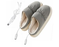 USB oplaadbare verwarmde slippers – Pluche materiaal – 45–50°C – Geschikt voor de winter en kantoor – Unisex – Grijs/Roze (Grijs) — cadeau in Gadgets