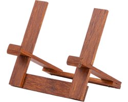 QUVIO Klein Boekenstandaard - Boekenhouder - Kookboek standaard - Leesstandaard - Book holder - Kookboekstandaard - Boekhouder - Tablet houder - Hout - Donkerbruin - Klein - Geschikt voor boeken tot A5 formaat of tablet — cadeau in Kookcadeaus