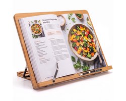 Kookboek en tablet standaard - Verstelbaar met klemmen - Boeken - Steun - Standaard - Rek - Houder - Book - Steunen - Metaal - Hout - Bamboe - Lees - Rekje - Luft — cadeau in Kookcadeaus