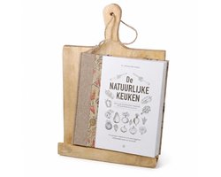 Kookboekstandaard tablethouder - 25 x 38 cm - hout - houder voor kookboeken - opstaande rand - Handige keuken accessoires — cadeau in Kookcadeaus