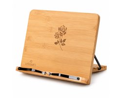 VITAMO™ Bamboe Kookboekstandaard - Boekenstandaard - Verstelbaar in 5 Standen - Bladzijdehouder - Geschikt voor Dikke Kookboeken - Inklapbaar - Tablet & iPad Houder - Receptenhouder — cadeau in Kookcadeaus
