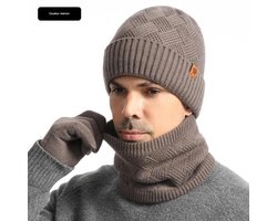 Mannen Winter Set 3-delig - MutSjaal Handschoenen - Alpaca Wol Mix - Bruin - Gevoerd Warm - Winddicht - Elastisch Ademend - Uniseks Design - Dagelijks Gebruik — cadeau in Mode & Accessoires