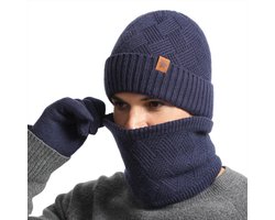 Mannen Winter Set 3-delig - MutSjaal Handschoenen - Alpaca Wol Mix - Marineblauw - Gevoerd Warm - Winddicht - Elastisch Ademend - Uniseks Design - Dagelijks Gebruik — cadeau in Mode & Accessoires
