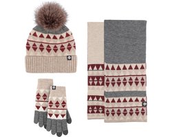 Gebreide muts sjaal handschoenen set 3-delige set winter wol warme koude proof bontbal muts set pluche gebreide muts handschoenen sjaal set dames - rood — cadeau in Mode & Accessoires