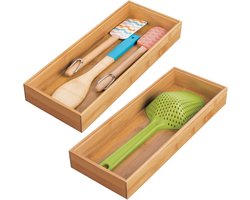 mDesign - Drawer organiser for kitchen cupboard/drawer - wide stackable containers - environmentally friendly/mmulti-purpose - bamboo To be used in drawers, pantry or on counter tops, shelves - — cadeau in Cadeau-ideeën