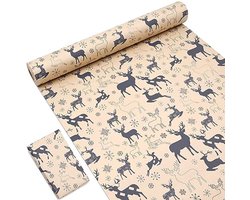 Recyclable Christmas Gift Wrap - 15M Kraft Paper with Navy Blue Elk and Snowflake Design for Holiday Packaging — cadeau in Cadeau-ideeën