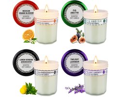 Geurkaarsen Set van 4 – 4 x 125g Sojawas Geurkaarsen in Glas met Lange Brandduur en Cadeauverpakking – Lavendel, Vijg, Sinaasappelbloesem & IJzerkruid — cadeau in Wonen & Interieur