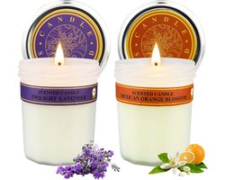 Geurkaarsen Set van 2 Sojawas 210g per Kaars – Luxe Geurkaarsen in Glas met Lange Brandduur en Cadeauverpakking – Lavendel & Sinaasappelbloesem — cadeau in Wonen & Interieur
