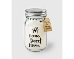 Kaars - Home sweet home - Lichte vanille geur - In glazen pot - In cadeauverpakking met gekleurd lint — cadeau in Wonen & Interieur