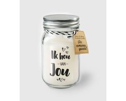 Kaars - Ik hou van jou - Lichte vanille geur - In glazen pot - In cadeauverpakking met gekleurd lint — cadeau in VALENTIJNSDAG 🌹