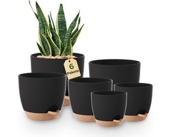 Zelfwaterende Bloempotten Set van 6 | Zwarte Plantenpotten met Schotel | 12,7–20,3 cm | Voor Kamerplanten, Stekken en Vensterbank Decoratie — cadeau in Wonen & Interieur