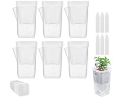6 stuks - Mini zelfwaterende bloempot - Doorzichtige plastic bloempot - Semi-hydroponische bloempot - Transparant - Klein formaat - Zelfwaterende bloempot - Plastic zaaipot - Met plantenlabel en waterabsorberende kern — cadeau in Wonen & Interieur