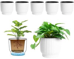 Zelfwaterende kunststof plantenbak voor lange termijn wateropslag - Macaron-gekleurde bloempotten voor buiten en binnen - Grote plantenpotten voor tuin en huisdecoratie - Set van 6 wit — cadeau in Wonen & Interieur