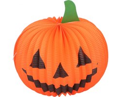 Arti Casa Pompoen Lantaarn - Halloween Decoratie - Diameter 25 cm - Gemaakt van Papier en Polyester - Geschikt voor Gebruik Binnen en Buiten - Oranje met Zwart Gezicht - Sfeervolle Herfstverlichting — cadeau in Wonen & Interieur