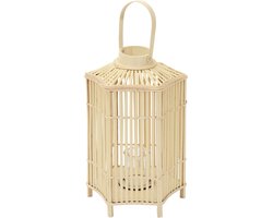 ECD Germany bamboe lantaarn, decoratieve houten windlicht serie, grote kaarsenhouder van 60 cm hoog, luxe houtlook met glas en handvat, sfeervolle boho tuinlantaarn gevlochten stijl, moderne decoratie voor binnen buiten balkon terras en woonkamer — cadeau in Wonen & Interieur
