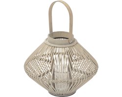 ECD Germany Bamboe lantaarn, decoratieve houten windlicht serie, grote kaarsenhouder van 44 cm hoog, luxe houtlook met glas en handvat, sfeervolle boho tuinlantaarn gevlochten stijl, moderne decoratie voor binnen buiten balkon terras en woonkamer — cadeau in Wonen & Interieur