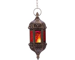 Decoratieve Lantaarn - Hangende Kaarsenhouder - Sfeervolle Verlichting - Vintage Marokkaans Design - 24 cm Hoog - Brons — cadeau in Wonen & Interieur