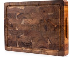 VDN Professionele Snijplank Acacia Hout met Sapgeul en Handvaten – Anti-slip Borrelplank - Hakblok Kopshout 26x38x3.5 cm — cadeau in Kookcadeaus