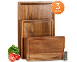3 Delige Snijplankenset - Snijplanken acaciahout - Keukenplanken met sapgeul - Snijplank - Borrelplank - Serveerplank - Houten snijplank - 38.1 x 25.4cm - Incl. onderhoudsolie — cadeau in Kookcadeaus