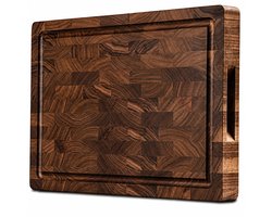 VDN Professionele Snijplank Amerikaans Walnoot Hout met Sapgeul en Handvaten – Anti-slip Borrelplank - Hakblok Kopshout 26x38x3.5 cm — cadeau in Kookcadeaus
