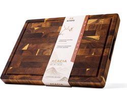 Kiyomi Houten Snijplank van Acaciahout – Professioneel Hakblok van Kopshout (End Grain) met Sapgeul, Handgrepen & Anti-slip – 40 x 30 x 3,5 cm — cadeau in Kookcadeaus